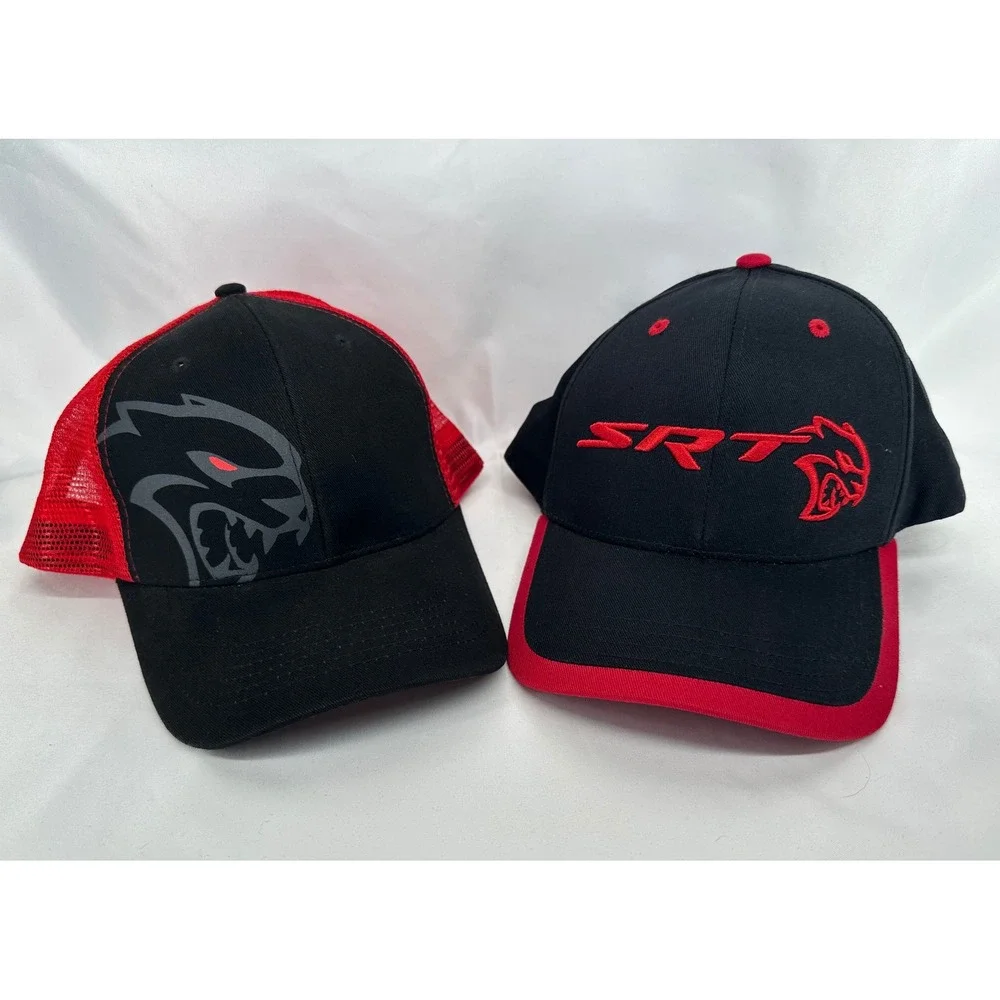 Dodge SRT Hellcat Hats Men OSFM Black Red Lot of 2 Racing Trucker Snapback Caps